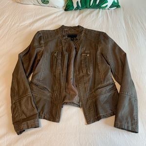 Brown faux-leather bomber jacket